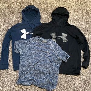 Bundle of 3 Mens Under Armour hoodies size medium black and blue